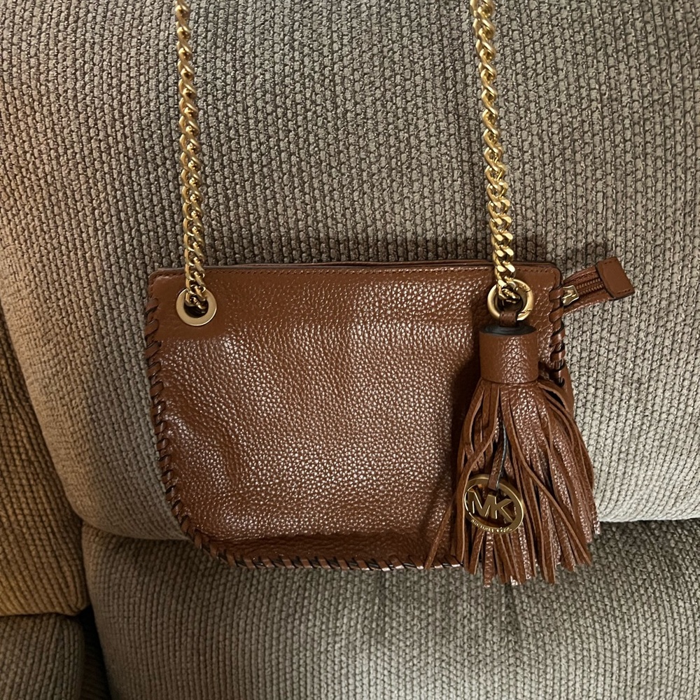 Michael Kors Tan Leather Crossbody Bag with Gold Chain